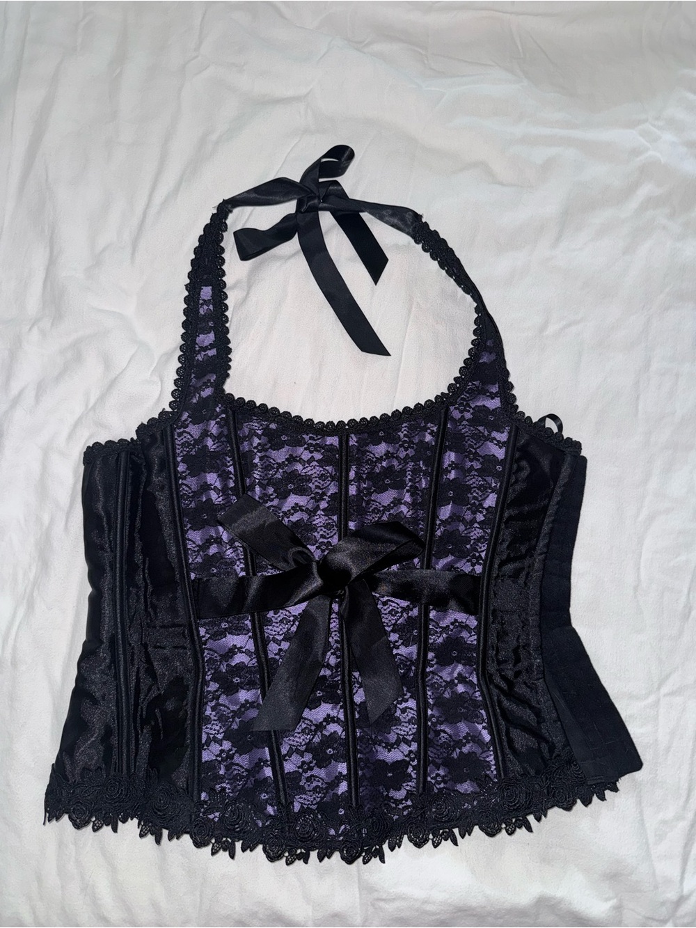 IC COLLECTION Black & Purple Lace Halter Corset Camisole